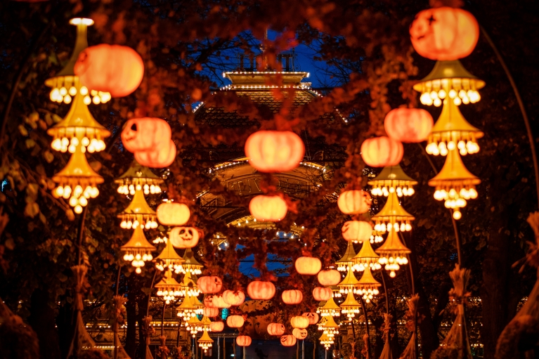 Halloween decor in Tivoli Gardens in Copenhagen