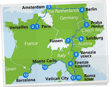 itinerary map highlights european italy austria europe train eurail trip highlight