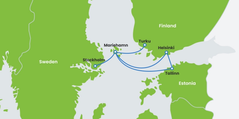 Mapa con las rutas del ferry Tallink Silja