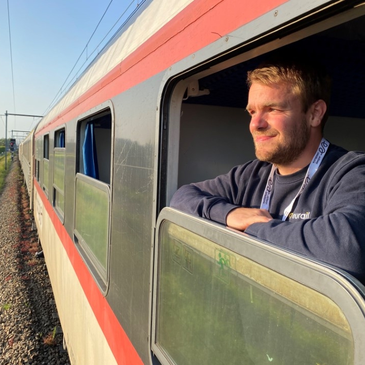 Hugo van Vondelen admires the view from a train window